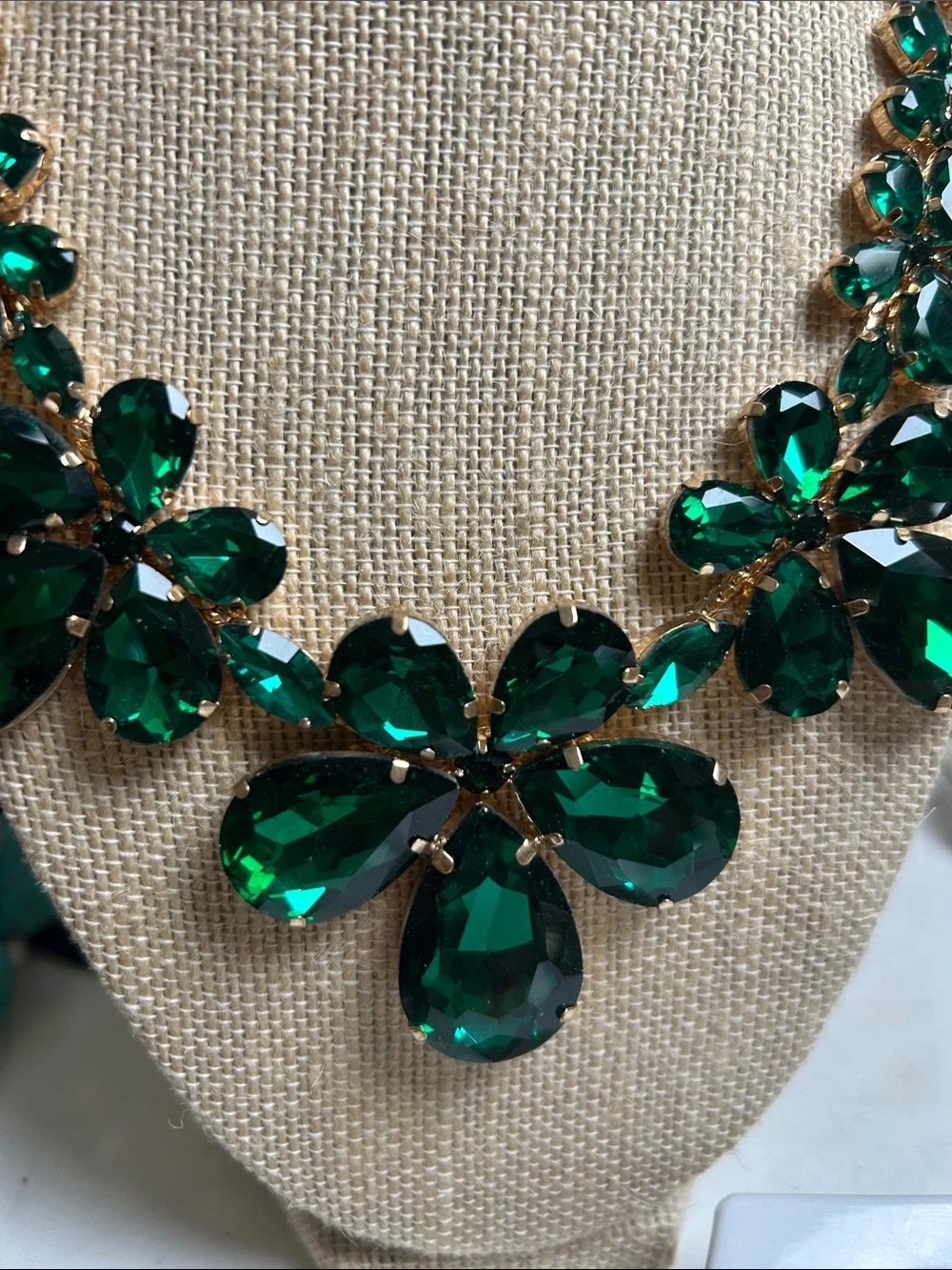 Emerald Teardrop Statement Necklace - Green  Floral Bib
